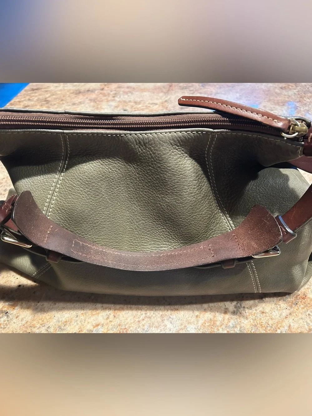 Dooney & Bourke Olive Sage Pebbled Leather Hobo Bag #J1067919; 9”D 16”W 11”